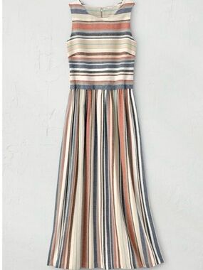 Coldwater Creek Striped Sleeveless Maxi Dress in Navy, Rust & Cream